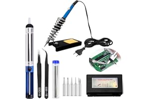 RANDALFY Kit de Fer à Souder Electronique 60 W, Outils de Soudage à Température Réglable 220 V, Pointes à Souder, Pince à Epiler, Pompe à Dessouder, Convient pour Le Soudage, Le Travail Electronique
