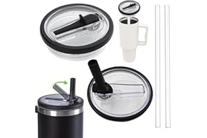 AMBOLIO Stanley Cup Accessori, 2 PCS Stanley Cup Lid Replacement 40 Oz, Stanley Cup Accessories with 2 Pieces Straw, Reusable Replacement Lids Leakproof And Dustproof(Nero)