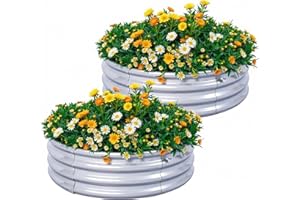 KINI MOX 2 vasi rotondi rialzati in metallo zincato per piante da giardino (90 x 90 x 29 cm)