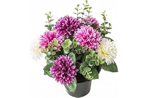 A1-Homes ARTIFICIAL PURPLE & CREAM MUM FLOWER ARRANGEMENT GRAVE POT - VASE INSERT MEMORIAL (Ivory Lilac Purple)