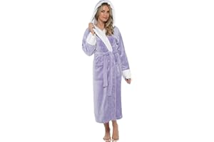 KATE MORGAN Ladies Dressing Gown Fluffy Super Soft Hooded Bathrobe for Women Plush Fleece Perfect Loungewear Long Robe | Gifts for Women