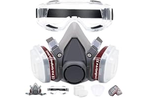 MILIWAN Mascarilla de Gas con 22pcs Filtros Máscara Respiradora Reutilizables con Gafas Protectoras Respirador Mascarilla Profesional Antigas Antipolvo para Pintura, Aserrado e Pulverización