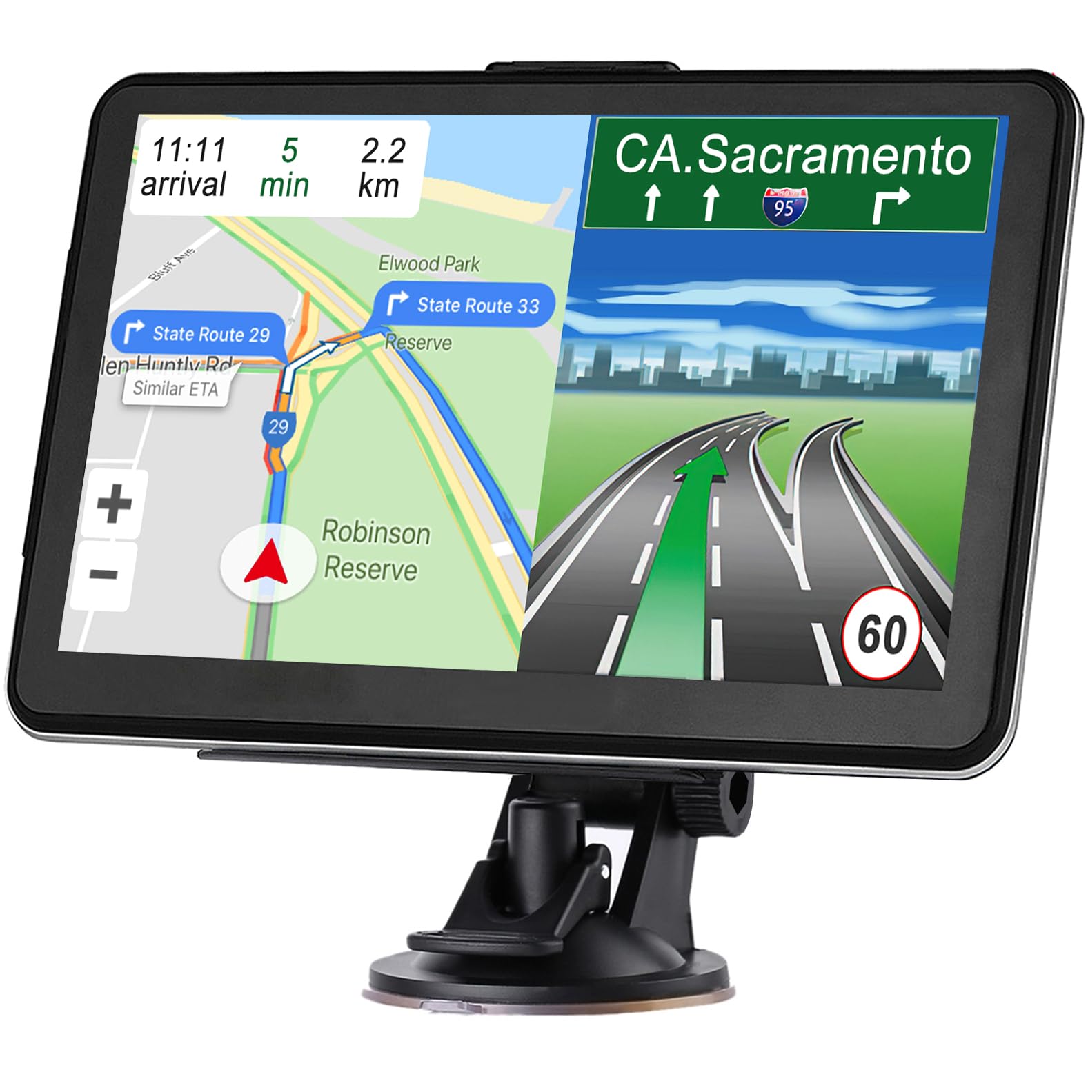7 Inch GPS Navigation for Car - Touch Screen Vehicle System With Free Lifetime Maps of USA, Canada, Mexico - Lane Assistance, Voice Broadcast