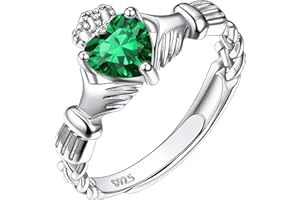 Suplight 925 Sterling Silver Claddagh Heart Rings, Adjustable Birthstone Ring Irish Celtic Jewellery for Women Girls (with Gift Box)