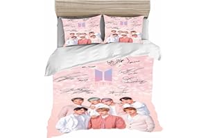 Doiicoon BTS Bettwäsche 135x200cm, TBS Bangtan Boys Bettbezug Mit BTS Kissenbezug, 3DDruck Microfiber, Mehrfarbig, Für Jungen Und Mädchen (3,135x200cm)