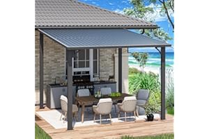 UNIONLINE 3x3m Gazebo, Hardtop Wall Mounted Lean to Gazebo Pergola for Patio, Large Aluminum Pergola Awnings for Decks, Patio, Backyard, Porch