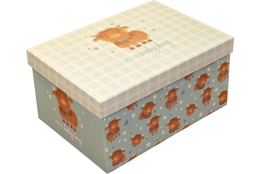 Eurowrap Blue Baby Boy Girl Flat Pack Gift Box with Lid Perfect for Baby Shower, Keepsake, New Born Present
