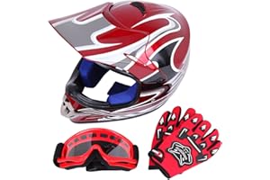 SAMGER SAMGER Samger Dot Youth Niños Fuera del Casco de Motocross Dirt Bike Casco con Guantes Gafas (Rojo,S)