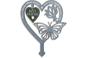 HOLLYLIFE Garden Memorial Plaque for Best Friend Garden Stakes Grave Markers Cemetery Weatherproof Inserted Yard Sign Heart Shaped With Butterfly Flower Ornament Memorial Plaques Signs Present