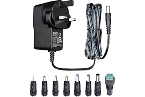 OXZEEWEE 9V 1.5A 1.8M/6ft Long Power Supply Adapter, AC DC Switching Adapter (Input 100-240V, Output 9Volt 1.5Amp/1500mA), Wall Mount Transformer Plug with 8 Interchangeable Adapter Jacks, UKCA Listed