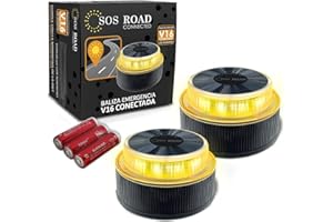 SOS ROAD Connected - Luz de Emergencia con Geolocalización para Coche Homologada DGT 3.0 (Obligatoria) - Baliza v16 con Plan Datos Gratuítos hasta 2038 - Base Magnética - Resistente Agua Polvo (2 uds)