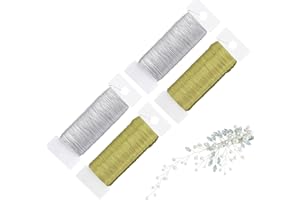 SYMPHONYW 0,35mm x 200m Basteldraht Dünn, 4 Rollen Gold Silber Floristendraht für Kranzherstellung, Blumendraht Metallbindungsdraht flexibler Paddeldraht zum Basteln, Weihnachten (Gold Silber 50m/Rolle)