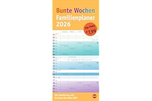 Bunte Wochen Familienplaner 2026: Praktischer Wandplaner mit 5 Spalten. Familien Wandkalender mit Schulferien und 3-Monats-Ausblick aufs Folgejahr. Terminkalender 2026. (Bunte Wochen Planer Heye)
