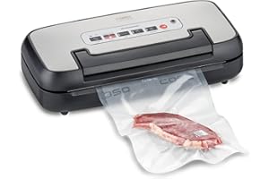 CASO VRH 590 advanced - Envasadora al vacío doméstica - Hasta 125 ciclos sin parar posibles - Integra caja de almacenamiento de film y cortadora plegable - acero inoxidable