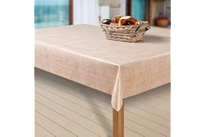 ‎LARO laro Wachstuch-Tischdecke Abwaschbar Garten-Tischdecke Wachstischdecke PVC Plastik-Tischdecken Eckig Meterware Wasserabweisend Abwischbar EZ, Muster:Leinenoptik. beige, Größe:100-160 cm
