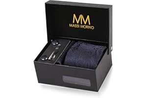 Massi Morino Krawatte mit Einstecktuch Set Herren inkl. Manschettenknöpfe, Krawattennadel und Geschenkbox - Männer Krawattenset zur Hochzeit