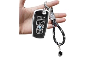 Yumzeco BMW-A-Black-Bling pokrowiec na klucze samochodowe kompatybilny z BMW z polerowaną smyczą, 4 przyciski silikonowe TPU kluczyk samochodowy pokrowiec do 1/2/3/4/5/6/7 serii X3 X4 M2 M3 M4 M5 M6
