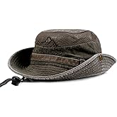 Cotton Sun Hat Men's Summer Hat UV Protection Hiking Hat Fishing Hat Trekking Foldable Safari Hat with Chin Strap Outdoor Bush Hat Hiking Bucket Hat