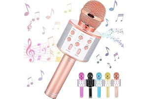 Bizcasa Bezprzewodowy mikrofon do karaoke, 5 w 1 USB przenośny mikrofon Bluetooth, prezenty dla dziewcząt i chłopców, mikrofon do karaoke kompatybilny z systemem Android/IOS, dla dorosłych i dzieci na