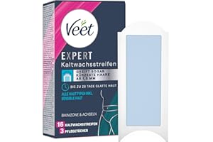 ‎VEET Veet Expert Kaltwachsstreifen Bikinizone & Achseln - Wachsstreifen zur Haarentfernung für alle Hauttypen inkl. sensibler Haut - 8 Doppelstreifen = 16 Streifen