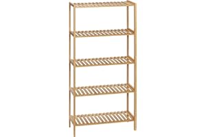 HOMCOM Étagère de Rangement, étagère en Bambou à 5 Niveaux, bibliothèque pour Salon, Chambre et Bureau, 60 x 26 x 130 cm, Bois Naturel