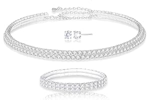 Eira Wen ® Silver Tennis Necklace Bracelet & Earring with Swarovski Crystal made in UK Hypoallergenic Jewellery set for women Crystal Jewllery Christmas Gifts for Her Mother Wife Girlfriend