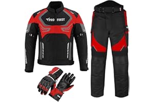 PROFIRST Motorcycle Motorbike suits for men 2 piece Motorcycle waterproof Cordura Fabric Suit Motorbike Jacket Trouser & Gloves Fully Protective Set for Bikers - All Weather