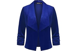 MINTLIMIT Womens Velvet Blazer Suit Open Front Jacket Blazers Shawl Collar Elegant Classic Formal 3/4 Ruched Sleeve Outerwear