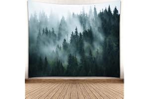 YISURE - Arazzo Foggy Forest da Appendere al Muro di casa, in Camera da Letto o in Soggiorno. Design: Alberi Verdi, Foresta, Foresta nebbiosa, Natura, 274cm x 203cm
