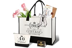 Giftota 40. Geburtstag Geschenk Frau – Vintage 1985 Canvas Einkaufstasche Tragetasche & Kosmetiktasche Set mit Grußkarte – 40. Geburtstagsgeschenk für Mama, Freundin, Kollegin oder Schwester