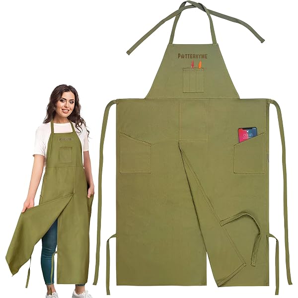 Perfk Tablier à Jambes Fendues En Denim, Poterie, Portable - 6