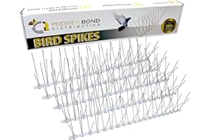 Premier Bond Distribution Stainless Steel Bird Spikes -10PCS x 50cm (5m/16.4FT) -Anti-Bird & Cat Deterrent- Ideal for Roofs & Fences- Easy Install Pest Repeller-Defence Against Pigeons and Small Birds