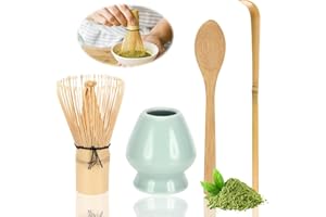 Vasmeiy Matcha Besen Matcha Set, 4 StüCk Whisk ZubehöR Macha Tea Set mit Matcha Löffel, Matcha-Schneebesen, Teepinselhalter aus Keramik (cyanfarben)