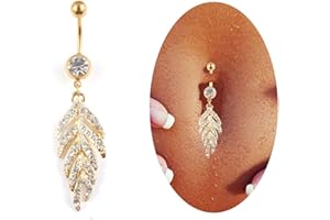 ANAZOZ Piercing Nombril Acier Chirurgical Médical Anti-Allergies Bijou Piercing Nombril Pendant Plume AAA Zirconium Joli Fantaisie Femme 1.6x7.2cm