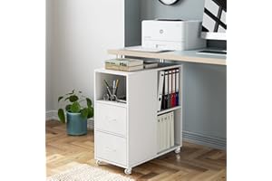 HOCSOK Mesa Auxiliar para Salón Dormitorio y Oficina Mesa Lateral para Sofá y Cama con Ruedas Archivador Móvil con 2 Cajones y 3 Estantes de Madera 60 x 30 x 65 cm (White)