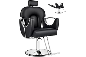 CO-Z Poltrona da Parrucchiere Reclinabile 90°-150°, Sedia da Barbiere Professionale con Girevole a 360° Altezza Regolabile 15 cm e Pompa Idraulica per Barbieri e Saloni di Bellezza