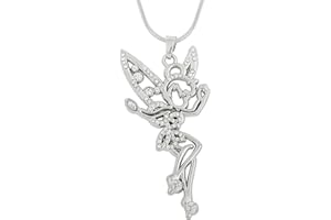 TEAMER My Shape - Collar con colgante de ángel de hada de plata envejecida para niñas y mujeres, Estrás, Cristal