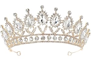 ‎ANGOILY Angoily Krone Damen Gold Mädchen Kristall Tiara, Sparkly Strass Kristall Krone Hochzeit Tiara, Vintage Rund Braut Haarschmuck Diadem für Brautkrone Hochzeit Weihnachten Abschlussball Party