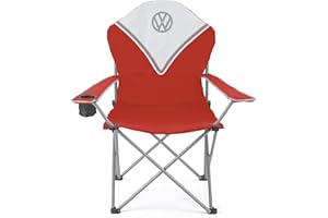BRISA Board Masters VW Collection - Volkswagen Sedia da campeggio pieghevole Deluxe con borsa da trasporto nel design Campervan T1 Bus 105 cm (Fronte/Rosso & Bianco)