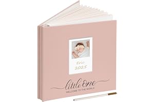 Vienrose Baby Self Adhesive Photo Album with DIY Photo Window Linen Cover Memory Book Morandi Colours, PVC Sleeve & 2 Decorative Cards Scrapbook Holds 6x4 Photos, 20 Sheets/40 Pages, Pink
