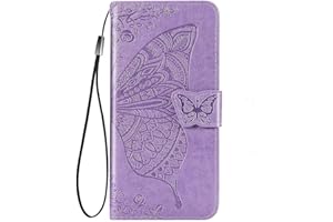WBWONE para Xiaomi Redmi 10 5G Funda, Flip Mariposas Carcasa Magnética con Soporte y Cartera para Tarjetas, Premium PU/TPU Cuero Case Cover Billetera. Morado Claro