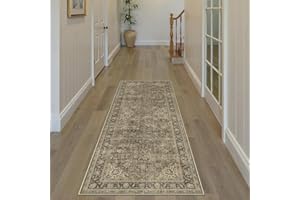 HUGEAR Vintage Hallway Runner Brown Long Area Rug 60x180cm Washable Non Slip Rugs Lounge Bedroom Kitchen Bedside Office Indoor Carpet Low Pile Carpets Runners