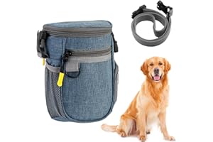 WENTSENT Dog Treat Pouch Bag Blue, Dog Walking Bag With Poop Bag Holder, Adjustable Belt and Shoulder Strap，Dog Fanny Pack for Puppy Training, Dog Walking, Hiking, Outdoor Travel