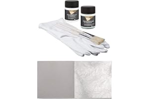 BLATTGOLD-BLATTSILBER Starterset 50 Blatt Echtes Blattsilber 5cm x 5cm Echt Silber Set zum Versilbern & Basteln Silberblatt Möbel + 1 x Kreul Anlegemilch Kleber 50 ml + 1 x Überzugslack 50 ml + 1 Paar Handschuhe + 2 Pinsel
