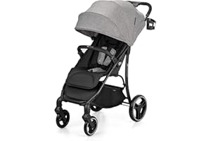 Kinderkraft TRIG2 Poussette Canne jusqu'à 24 kg, Poussette Citadine Légère, Position Allongée, Suspension 4 Roues, Pliable Compacte, Gris