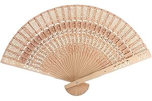 Gemini_mall® Vintage Flower Pattern Hollow Out Folding Wooden Hand Fan Gift 7.9"