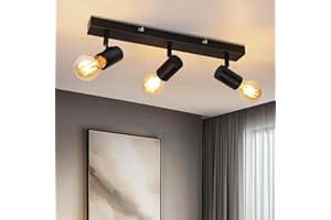 Dehobo Lámpara de Techo LED con 3 Focos Ajustables E27, Plafón Moderno Negro Rectangular para Interior (Sin Bombillas) – Apliques Techo Giratorio, Apliques Techo para Salon, Cocina, Pasillo