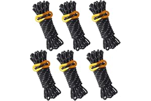 HOOPOE Cuerda Camping,Cuerda Tienda Campaña,6 Piezas Cuerdas Camping,4mx5mm Cuerdas para Tienda Campaña,Cuerdas Camping con Ajustador para Acampar,Caminatas