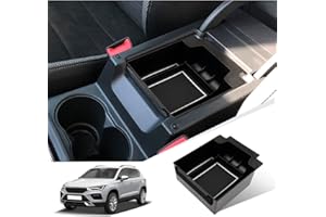 GIUD S EAT Ateca 2017-2022 Caja de Almacenamiento para Apoyabrazos, Bandeja de Reposabrazos con Alfombrilla de Goma, Organizador de Consola Central para Almacenar Cosas (Blanco)