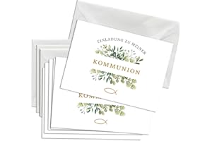 ‎BRIEFZAUBER Briefzauber 12x Einladungskarten Kommunion mit 12x Umschlägen | Din A6 Set mit Einfüllhilfe | Motiv: Blumig